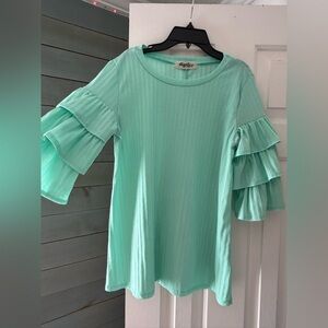 Harper Light Green Ruffle Sleeve Blouse